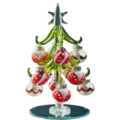 6 inch Glass Christmas Tree with Red and White Ornaments