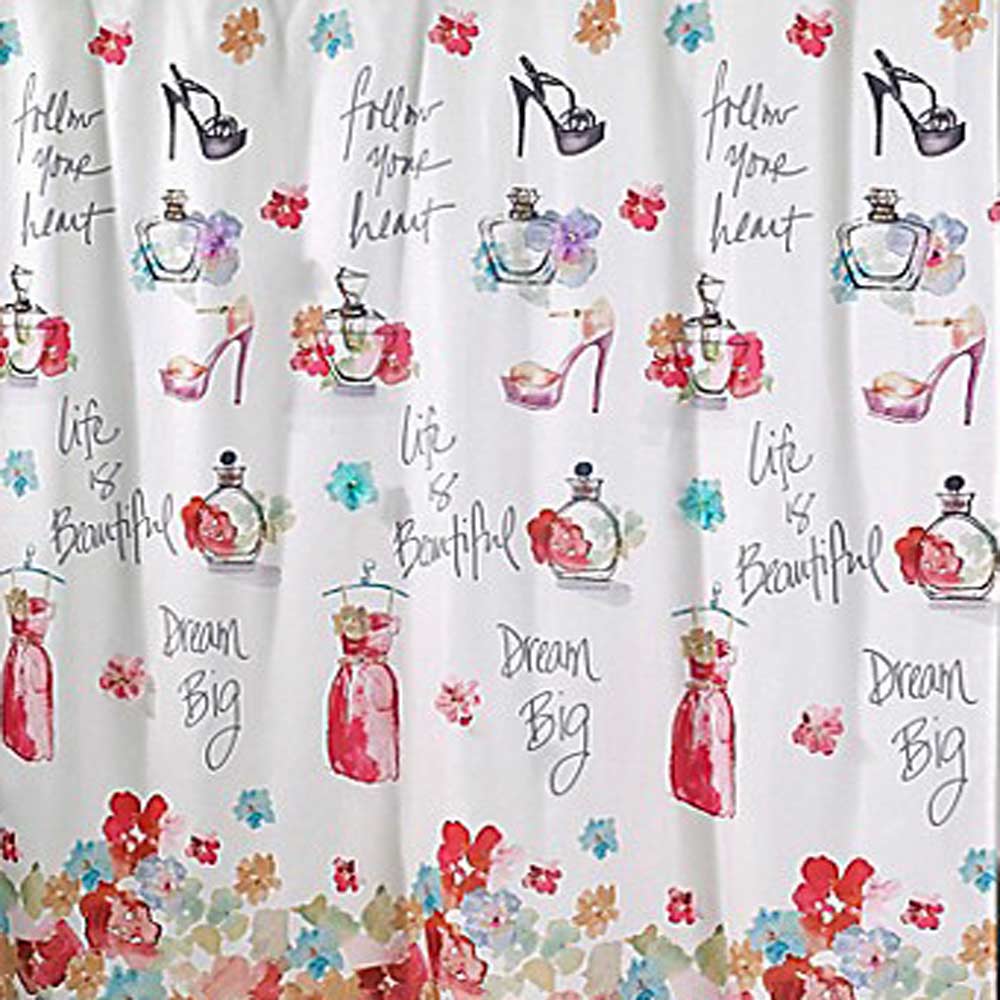 Close up shot of White Dream Big Fabric Shower Curtain fabric