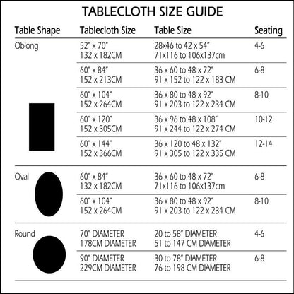 Leaves of Change Fabric Tablecloth Size Chart