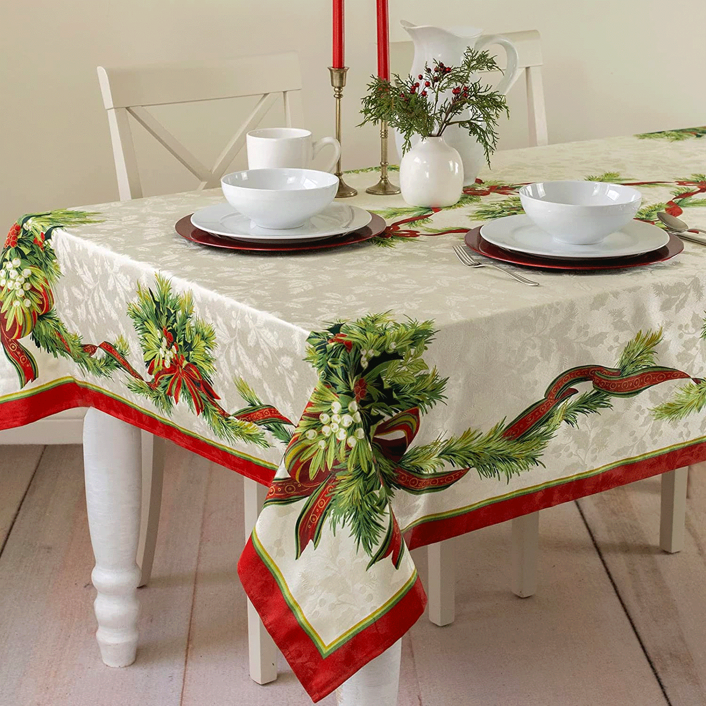 Christmas Ribbons Jacquard Fabric Tablecloth