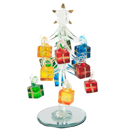 6 inch Glass Christmas Tree with Gift Box Ornaments