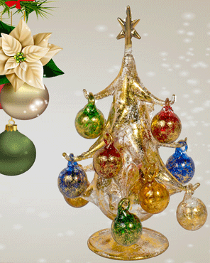Oro Multicolor 10 inch Glass Tree w/ 16 Ornaments