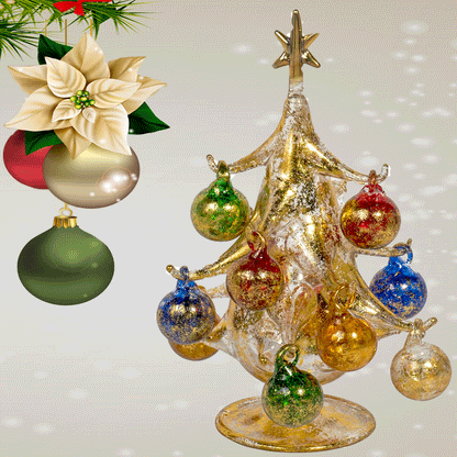 Oro Multicolor 10 inch Glass Tree w/ 16 Ornaments