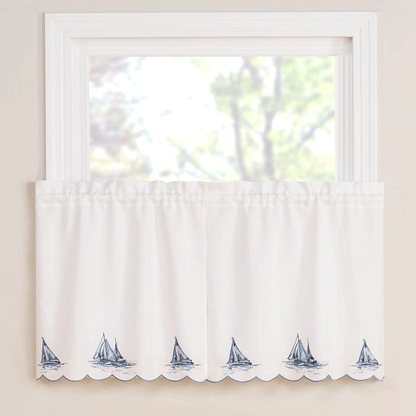 Sailboat Embroidered Tier Pair, Valance, or Swag Pair