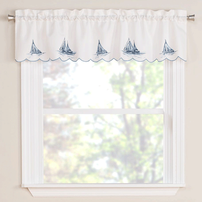 Sailboat Embroidered Tier Pair, Valance, or Swag Pair