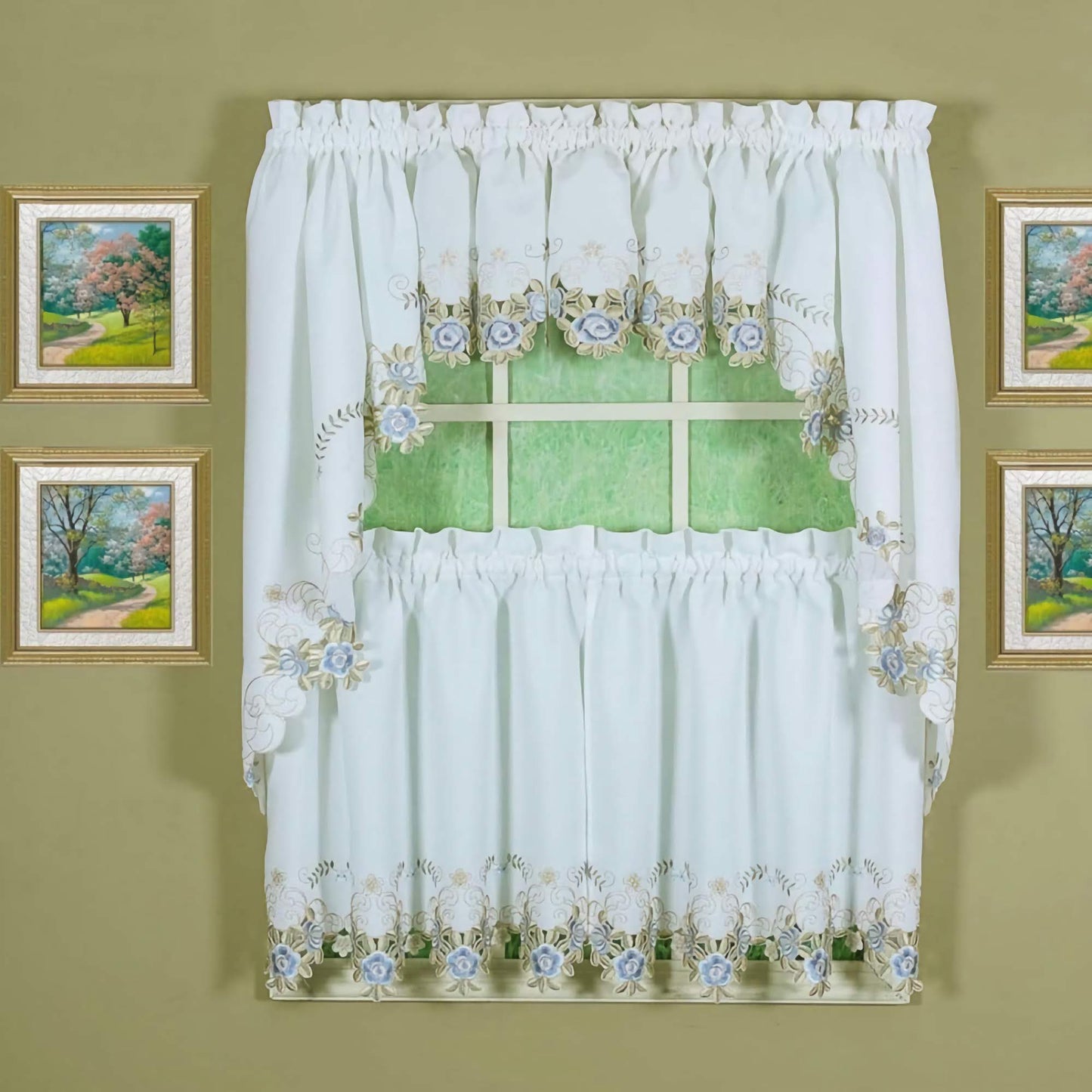 Verona Embroidered Tier Pair, Valance, or Swag Pair
