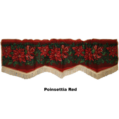 Violet Linen Decorative Christmas Tapestry Window Valance Poinsettias Red