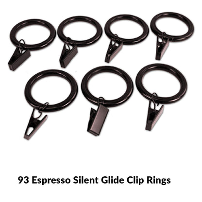 Silent Glide Nylon Lined 7 Piece Clip Rings for 7/8" , 1" and 1 1/8" Rods