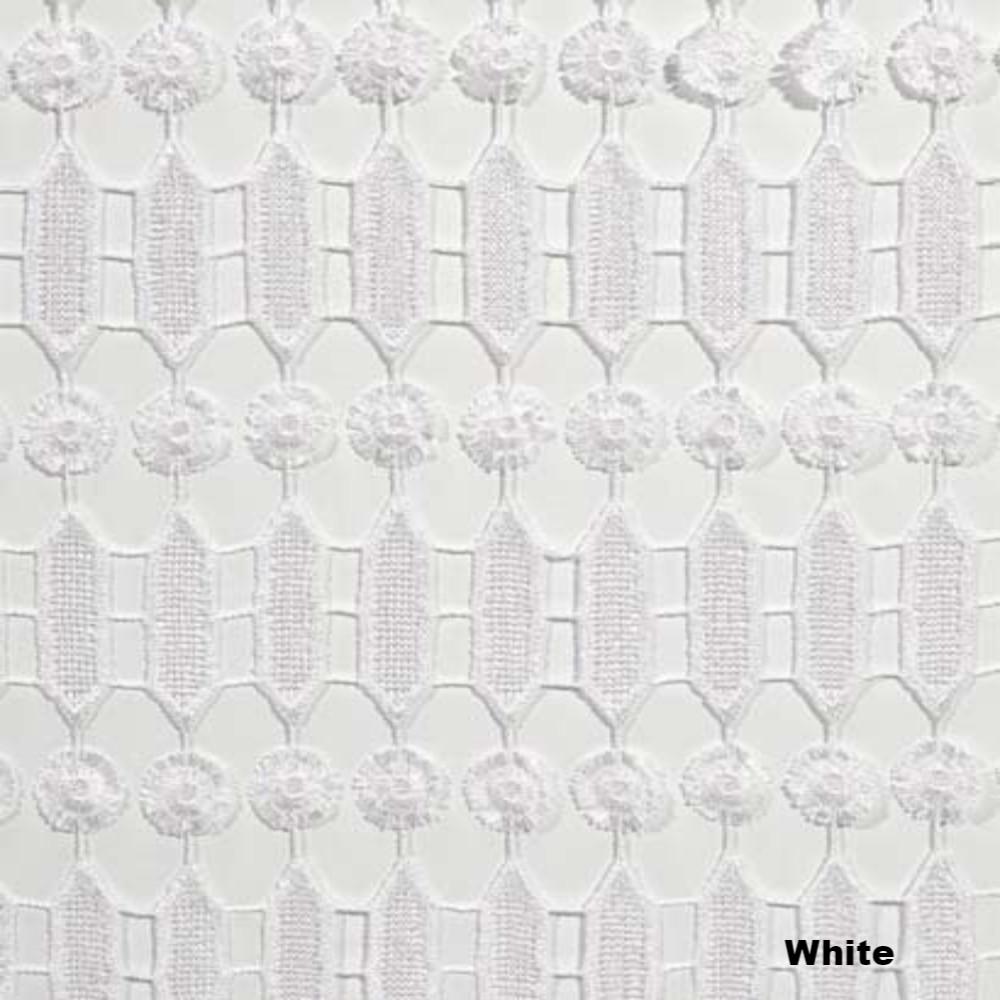 Up close shot of White Amelia Macrame Lace Grommet Top Panel fabric