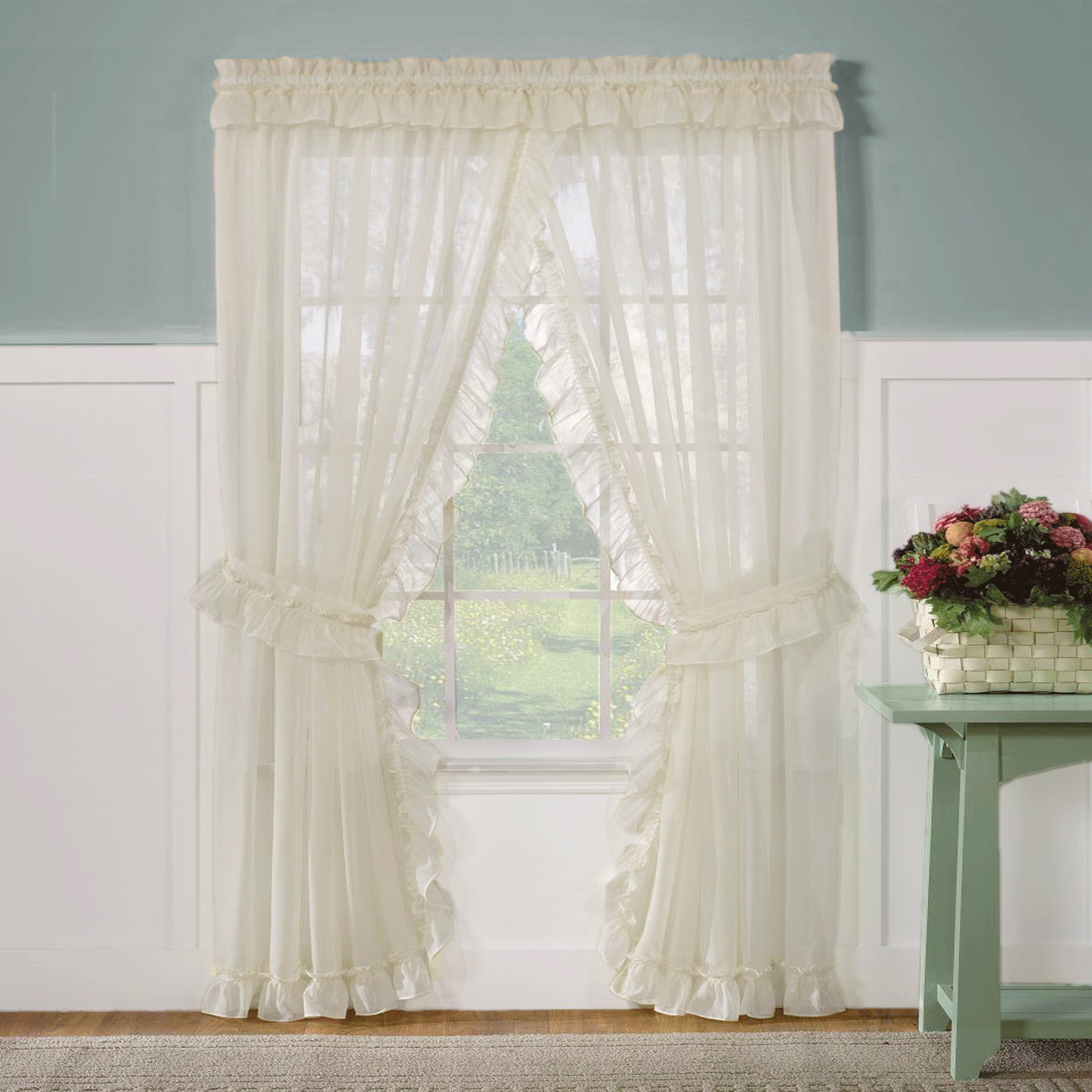 Sheer Priscilla Panel Pair with Attached Valance