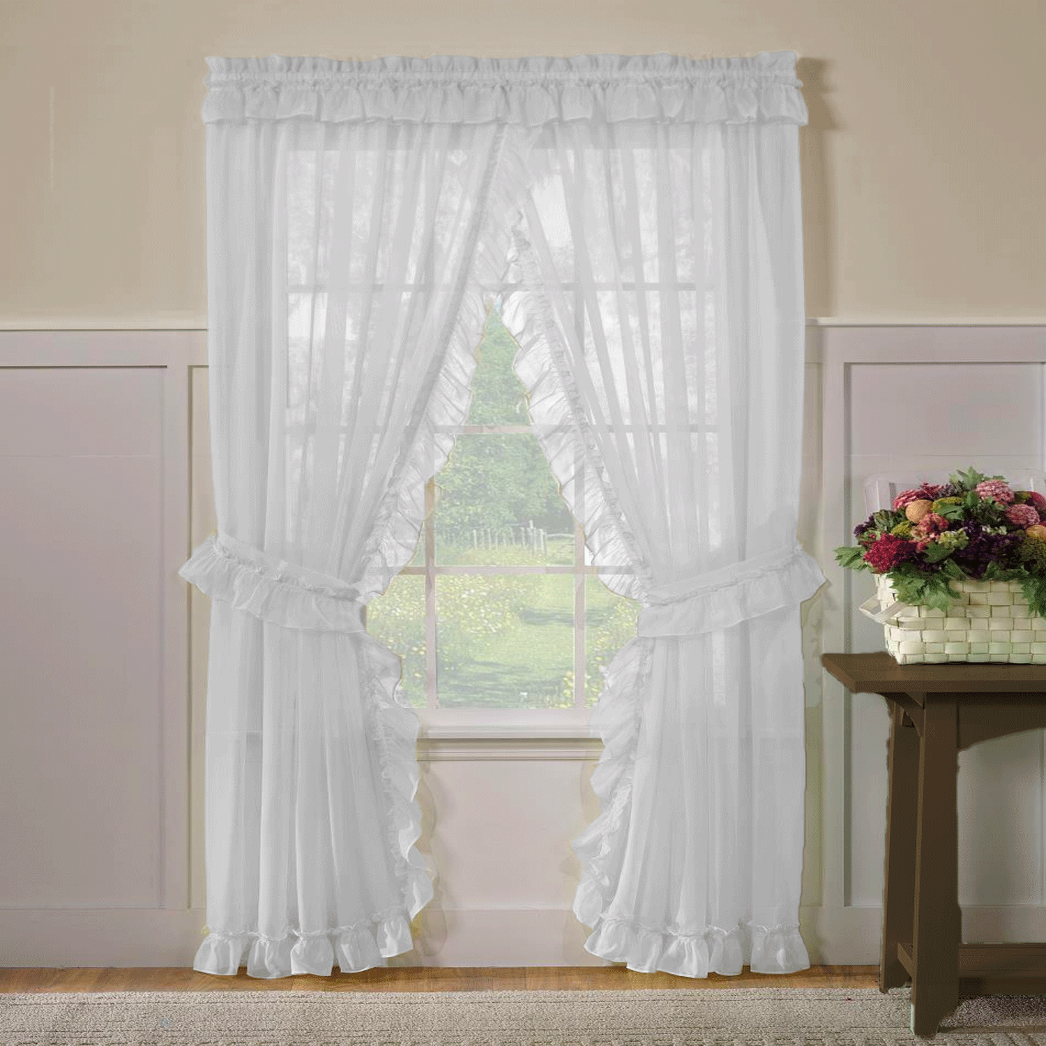 Sheer Priscilla Panel Pair with Attached Valance – CurtainShop.com