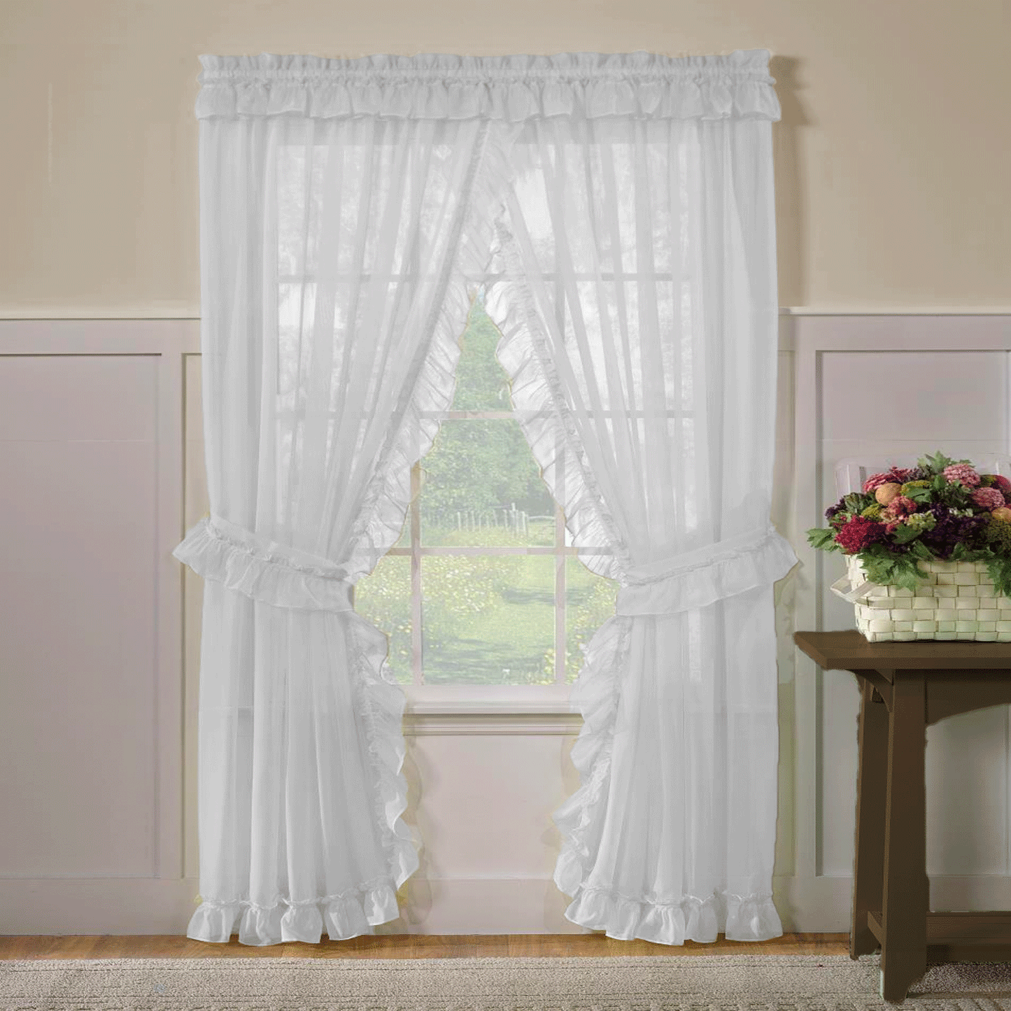 Sheer Priscilla Panel Pair with Attached Valance