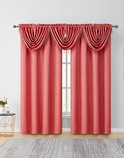 Emily Jacquard Rod Pocket Panel & Waterfall Valance – CurtainShop.com