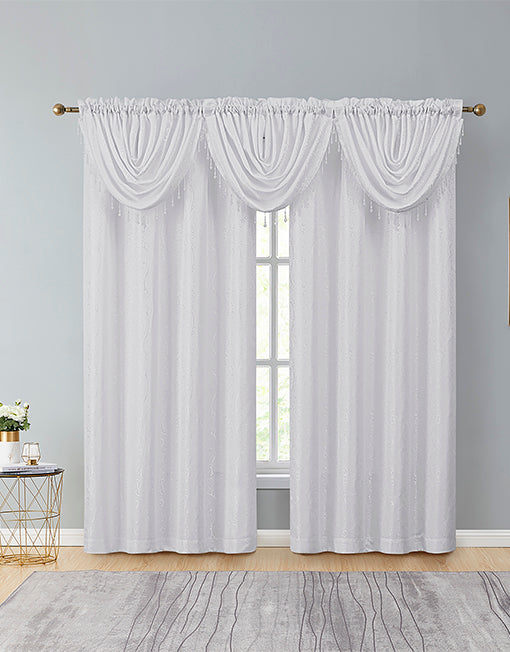 Emily Jacquard Rod Pocket Panel & Waterfall Valance – CurtainShop.com