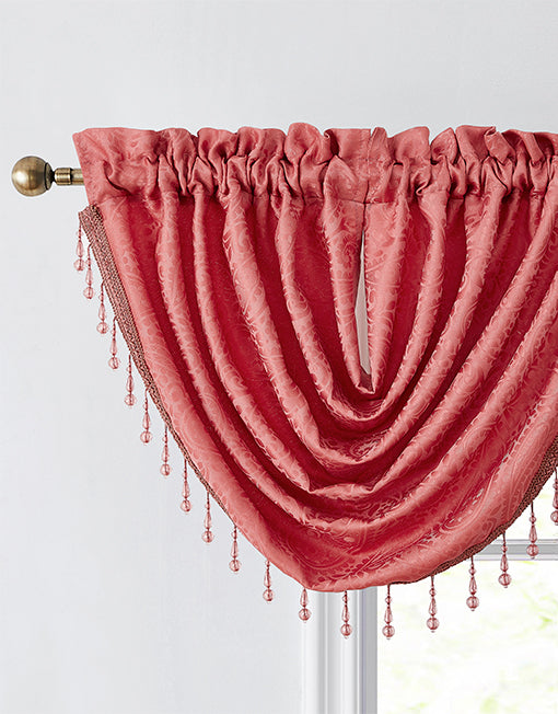 Emily Jacquard Rod Pocket Panel & Waterfall Valance – CurtainShop.com