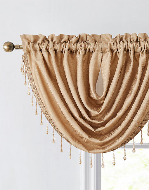 Emily Jacquard Rod Pocket Panel & Waterfall Valance – CurtainShop.com