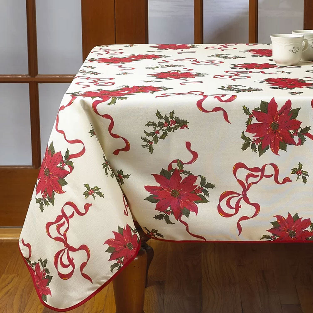 ivory Euro Linen Poinsettia Fabric Table Cloth