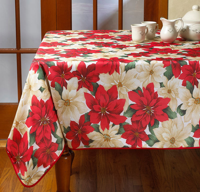 Multi Euro Seasonal Floral Fabric Tablecloth over a table