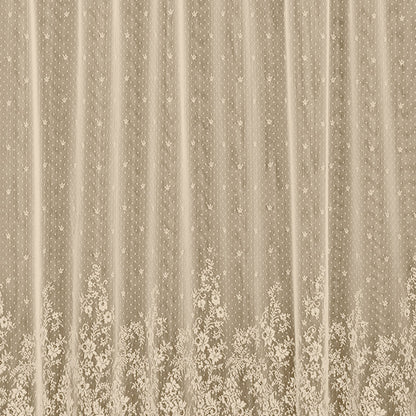 Closeup of Ecru Floret Lace Kitchen Valance, Swags and Tier Curtain fabric lace