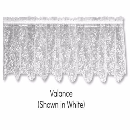 Closeup of White Floret Lace Kitchen Valance fabric lace