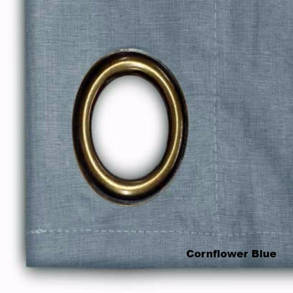 close up shot of Cornflower Blue Glasgow Grommet Top Panel fabric and grommet