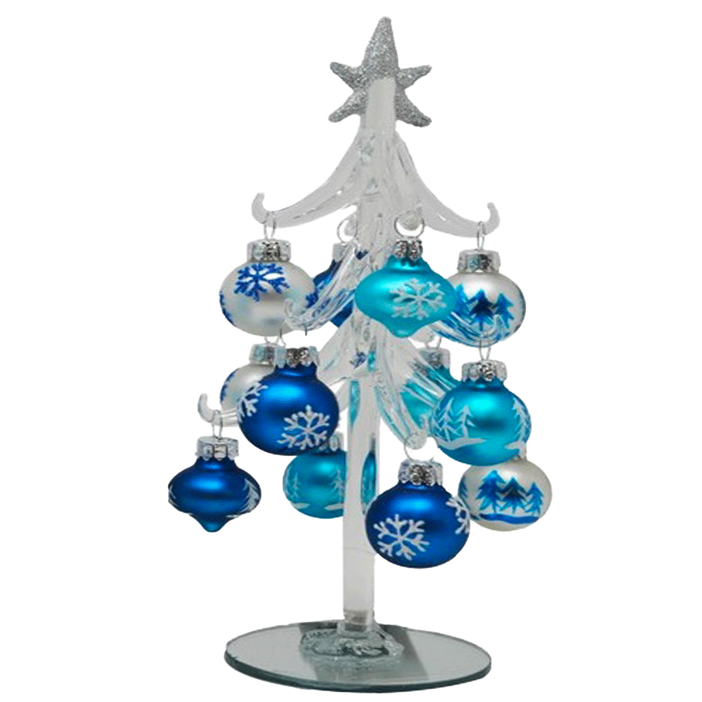 8 inch Blue and Silver Glass Trees