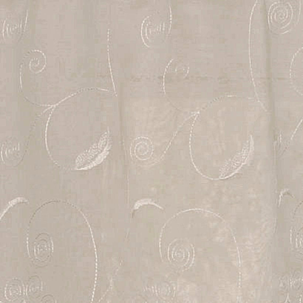Closeup of Ecru Hathaway Embroidered Sheer Curtain and Valance fabric