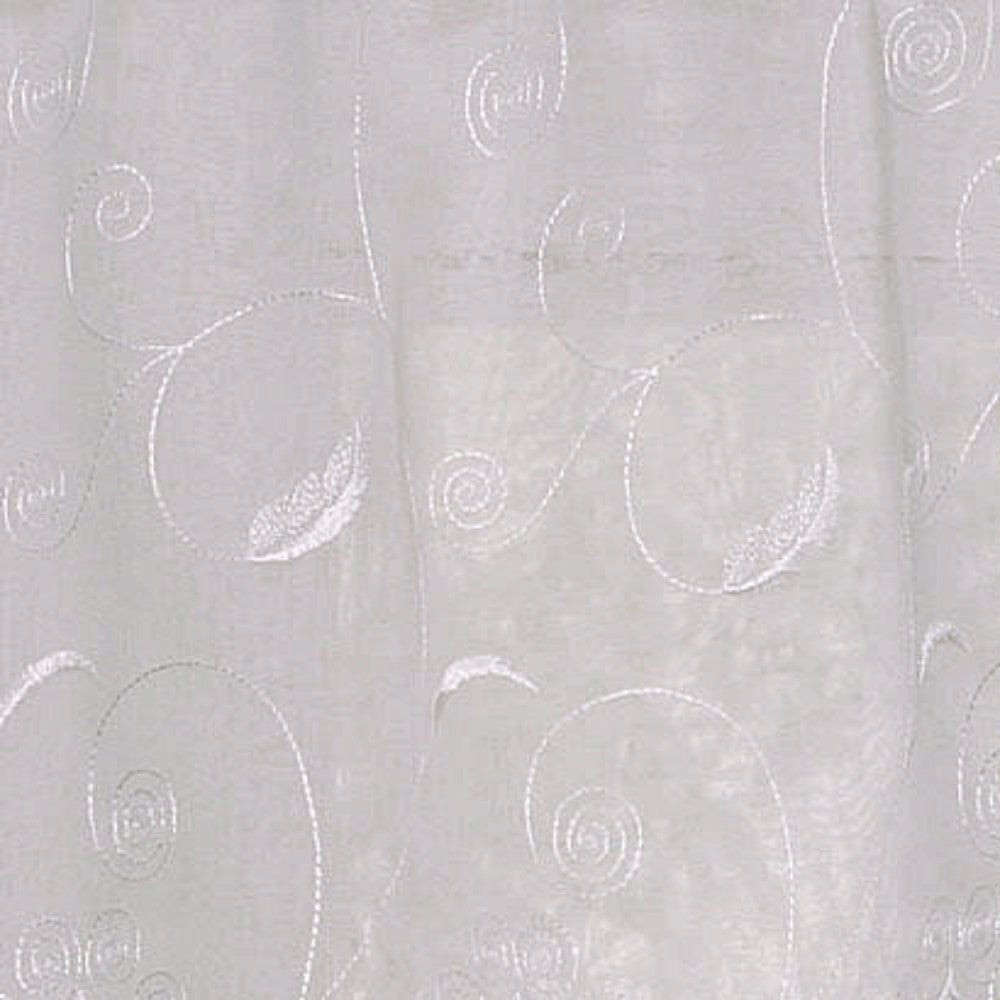 Closeup of White Hathaway Embroidered Sheer Curtain and Valance fabric