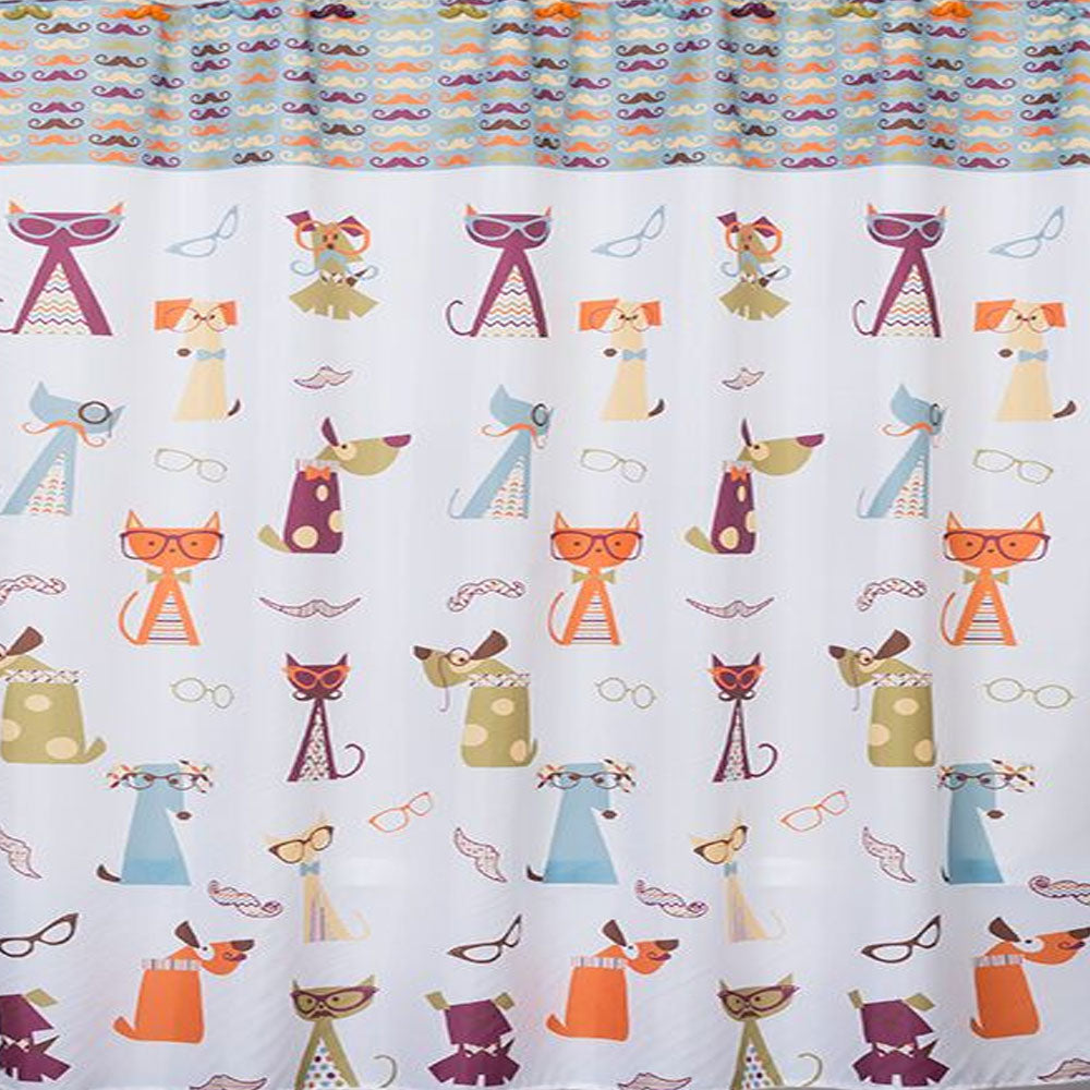 Closeup shot of Multi Hipster Paws Fabric Shower Curtain fabric