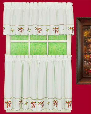Holiday Embroidery Tier Pair Or Valance Curtain Com