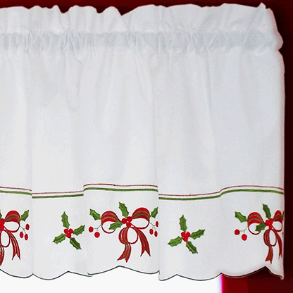 Holiday Embroidery Tier Pair or Valance