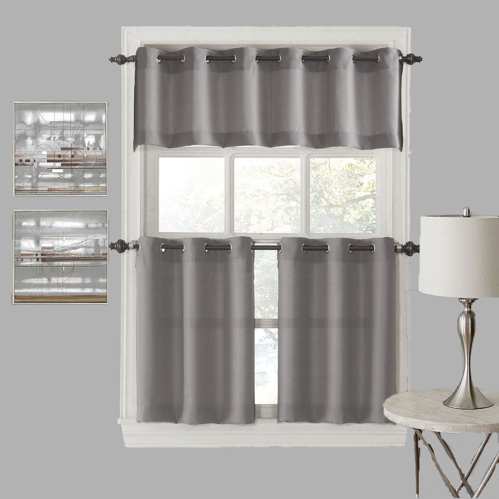 Nickel No. 918 Montego Grommet Textured Kitchen Valance & Tier Curtains hanging on a decorative rods