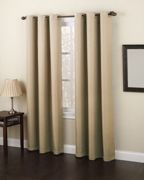 Taupe No. 918 Montego Grommet Top Textured Panel hanging on a decorative curtain rod