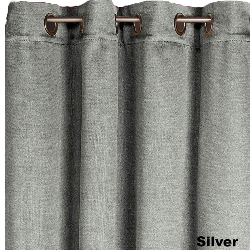 Closeup of silver Nolan Room Darkening Grommet Top Panels fabric and grommets 