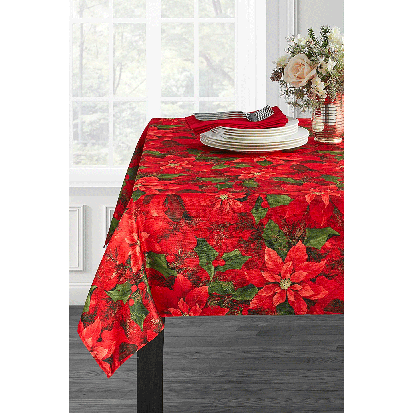 Poinsettia Elegance Fabric Tablecloth