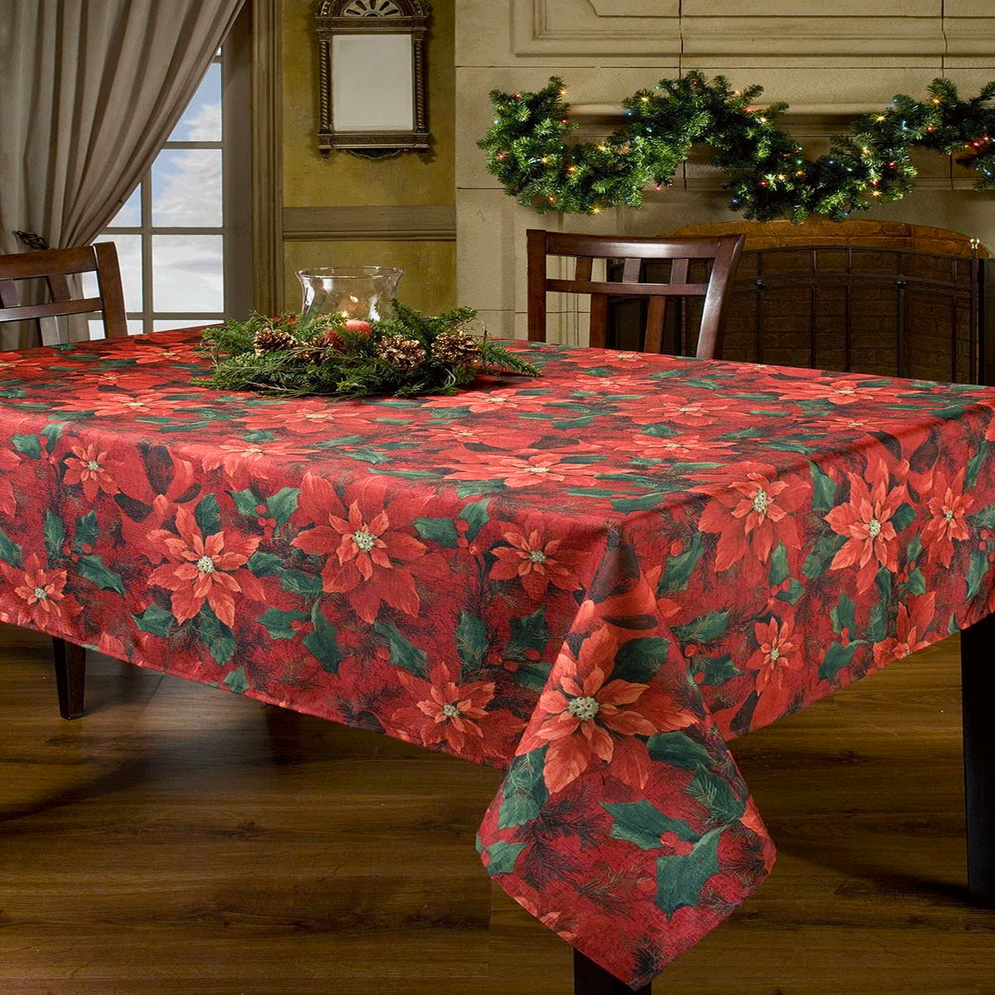 Poinsettia Elegance Fabric Tablecloth