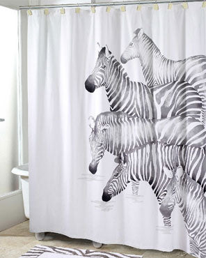 Multi Pundamilia Fabric Shower Curtain hanging on a shower curtain rod