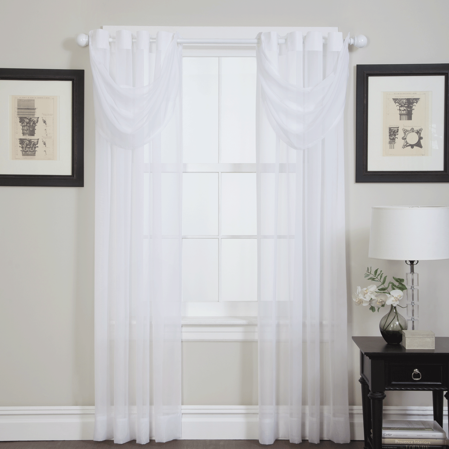 Sheer Voile Grommet Top Panel and Waterfall Valance