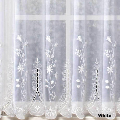 Closeup of White Samantha Embroidered Sheer Tier Curtains fabric