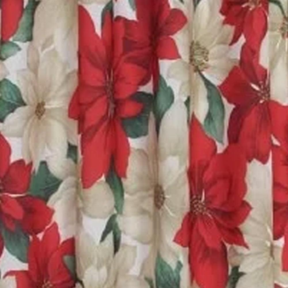 Clsoeup of Euro Seasonal Floral Poinsettia Kitchen Valance and Tier Curtain Set fabric