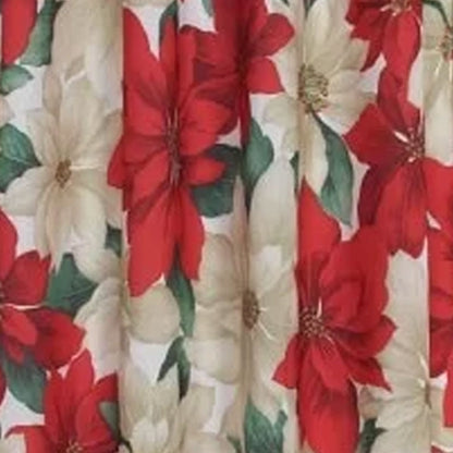 Clsoeup of Euro Seasonal Floral Poinsettia Kitchen Valance and Tier Curtain Set fabric