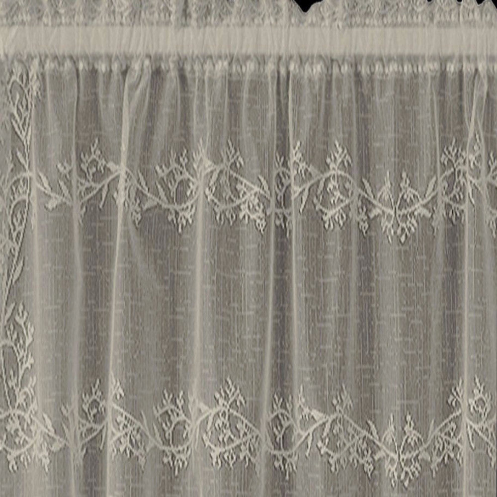 Closeup of Ivory Sheer Divine Lace Kitchen Valance & Tier Curtains fabric