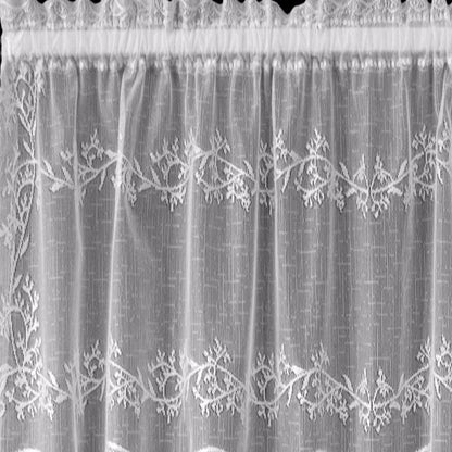 Closeup of White Sheer Divine Lace Kitchen Valance & Tier Curtains fabric