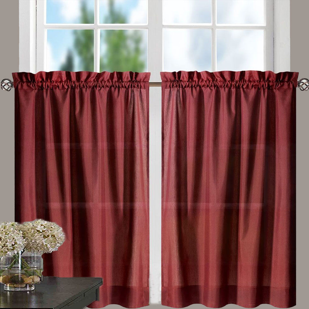 Merlot Stacey Tier Curtain hanging on a curtain rod