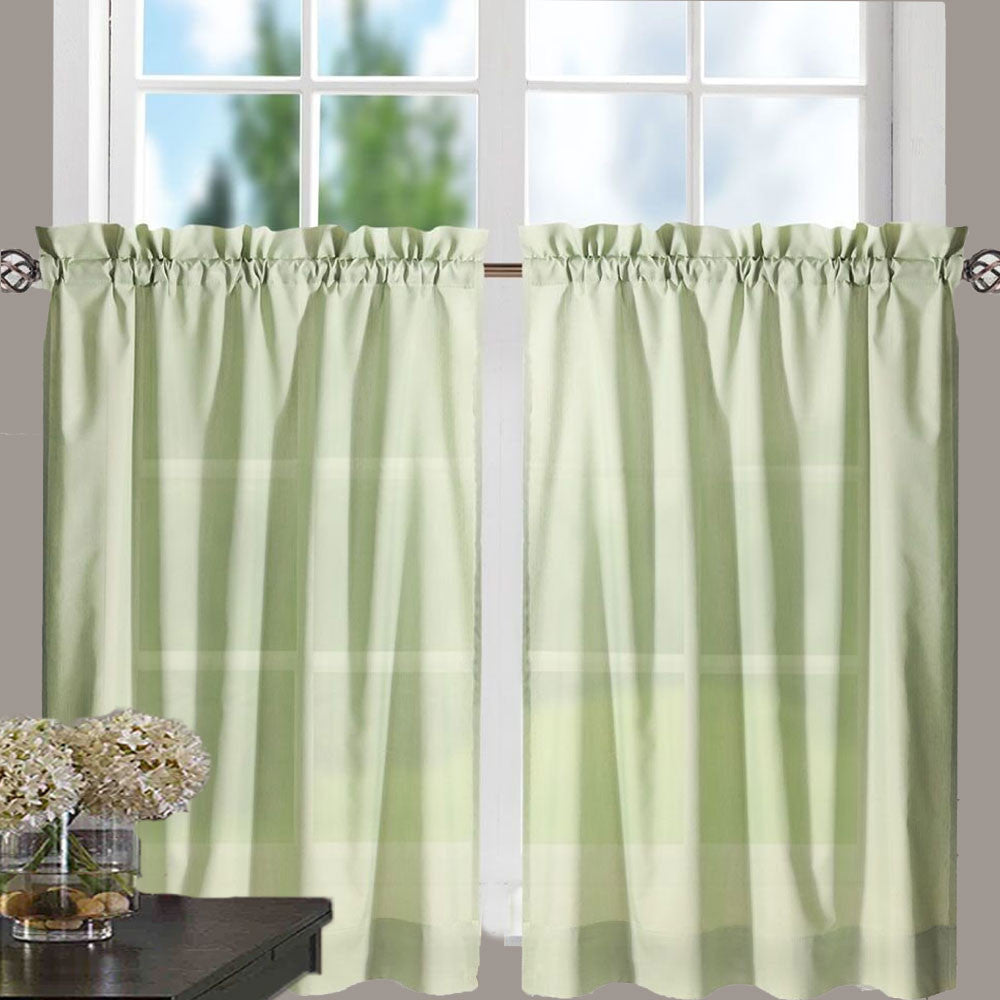 Sage Stacey Tier Curtain hanging on a curtain rod