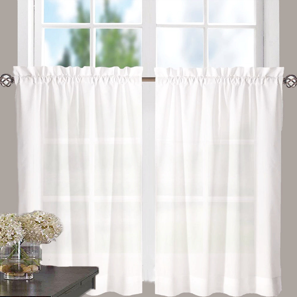 White Stacey Tier Curtain hanging on a curtain rod