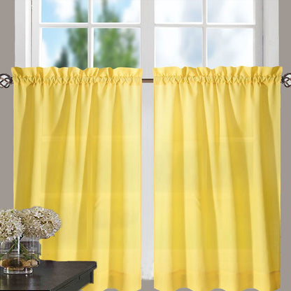 Yellow Stacey Tier Curtain hanging on a curtain rod