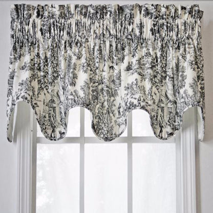 Victoria Park Scalloped Valance hanging on a curtain rod