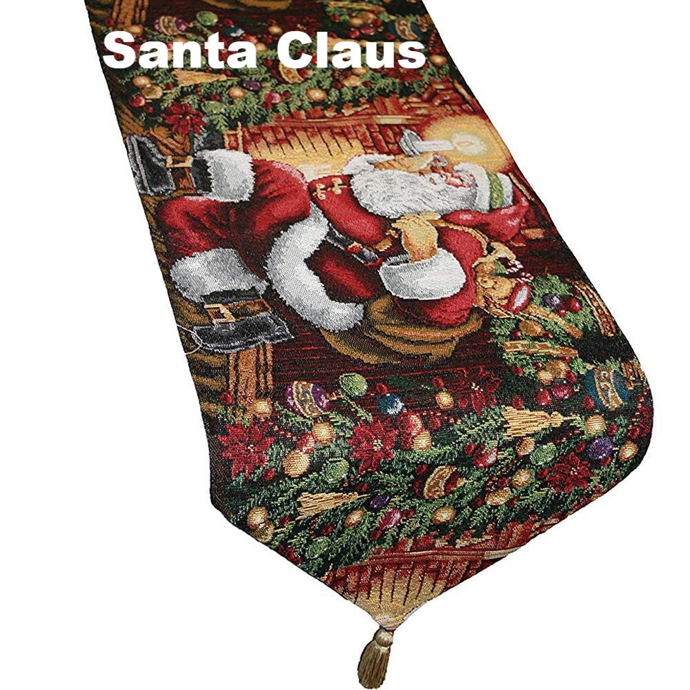close up shot of Christmas Tapestry 70" Tablerunners santa claus 