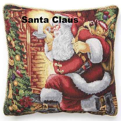 close up shot of Christmas Tapestry 18"x 18" Throw Pillow Covers santa claus